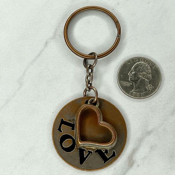 Silver and Gold Tone Metal Love Heart Keychain Keyring - Picture 1 of 7